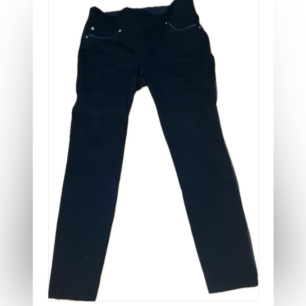 Nygard Slims. Stylish Black Pants with velvet trim.